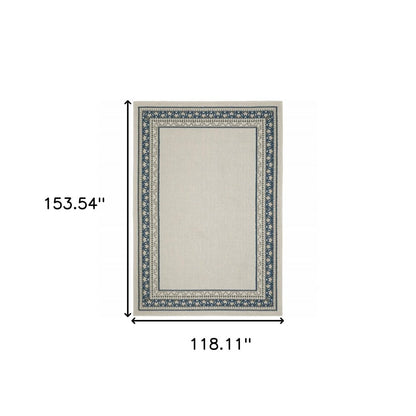 2' X 4' Blue and Beige Stain Resistant Indoor Outdoor Area Rug