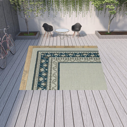 2' X 4' Blue and Beige Stain Resistant Indoor Outdoor Area Rug