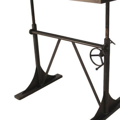 Adjustable Height Brown and Black Solid Wood and Iron Writing Desk