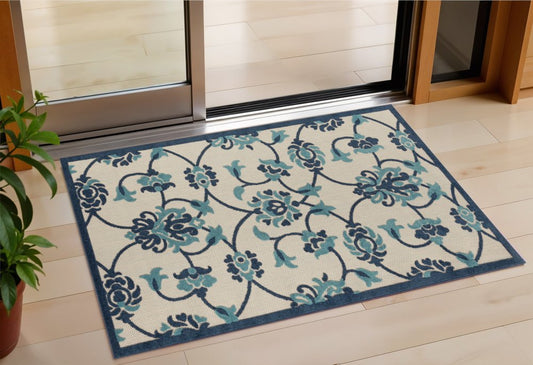 2' X 3' Blue Floral Non Skid Indoor Outdoor Area Rug