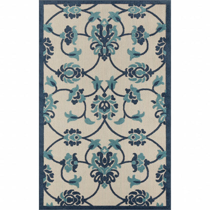 2' X 3' Blue Floral Non Skid Indoor Outdoor Area Rug