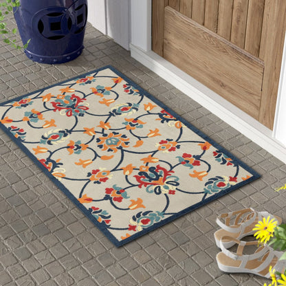 2' X 3' Blue Floral Non Skid Indoor Outdoor Area Rug