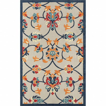 2' X 3' Blue Floral Non Skid Indoor Outdoor Area Rug