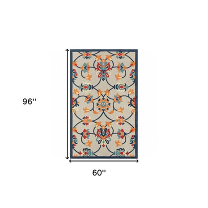 2' X 3' Blue Floral Non Skid Indoor Outdoor Area Rug