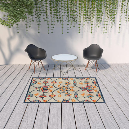 2' X 3' Blue Floral Non Skid Indoor Outdoor Area Rug
