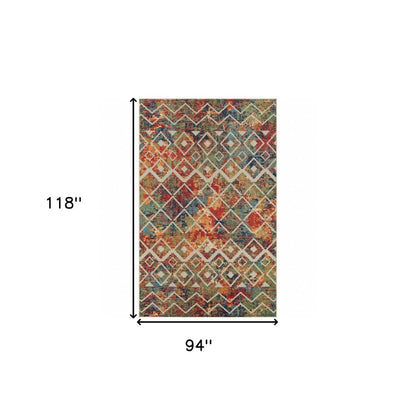 5' X 8' Red And Ivory Geometric Non Skid Indoor Outdoor Area Rug
