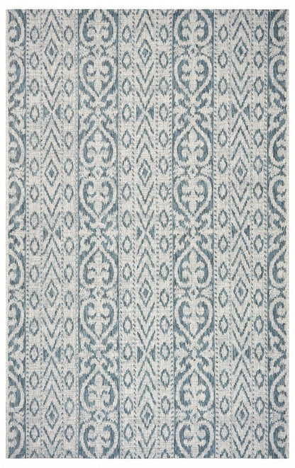 2' X 3' Blue Damask Indoor Outdoor Area Rug