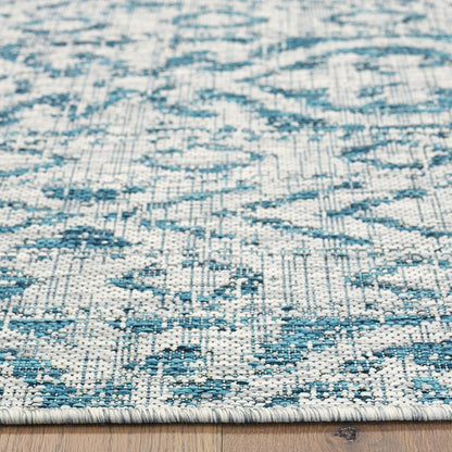 2' X 3' Blue Damask Indoor Outdoor Area Rug