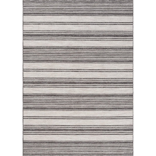 5' X 7' Gray And Ivory Striped Indoor Outdoor Area Rug