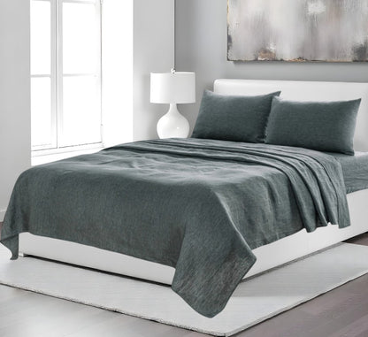 Four Piece White Linen Twin Sheet Set