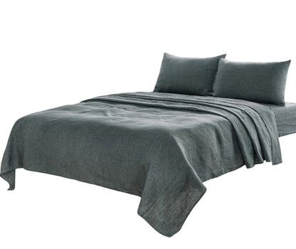 Four Piece White Linen Twin Sheet Set