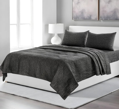 Four Piece Light Gray Linen Sheet Set