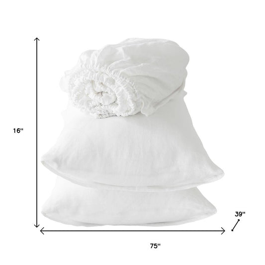 Four Piece White Linen Twin Sheet Set
