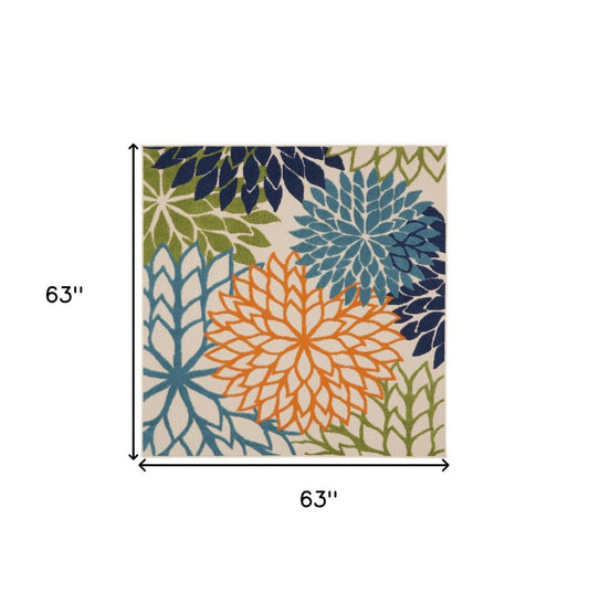 5' Blue And Green Square Indoor Outdoor Area Rug