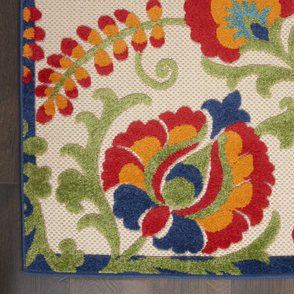 12' X 15' Ivory Blue And Orange Indoor Outdoor Area Rug