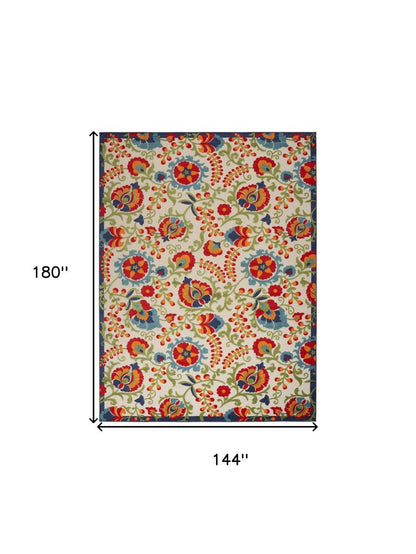 12' X 15' Ivory Blue And Orange Indoor Outdoor Area Rug