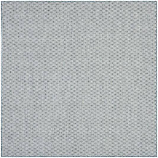 8' Aqua And Ivory Square Indoor Outdoor Area Rug