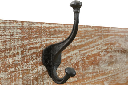 71" Black And Brown Metal And Solid Wood Four Hooks Freestanding Coat Rack