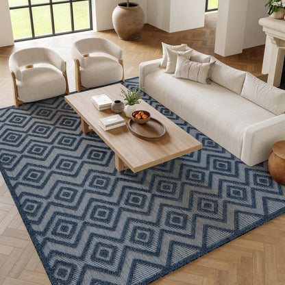 9' X 12' Navy Blue Indoor Outdoor Area Rug