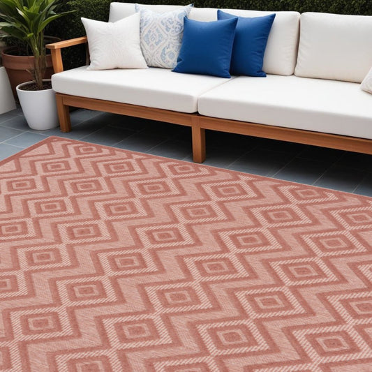 7' X 10' Orange Indoor Outdoor Area Rug