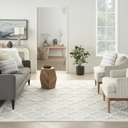 9' X 12' Ivory And White Indoor Outdoor Area Rug