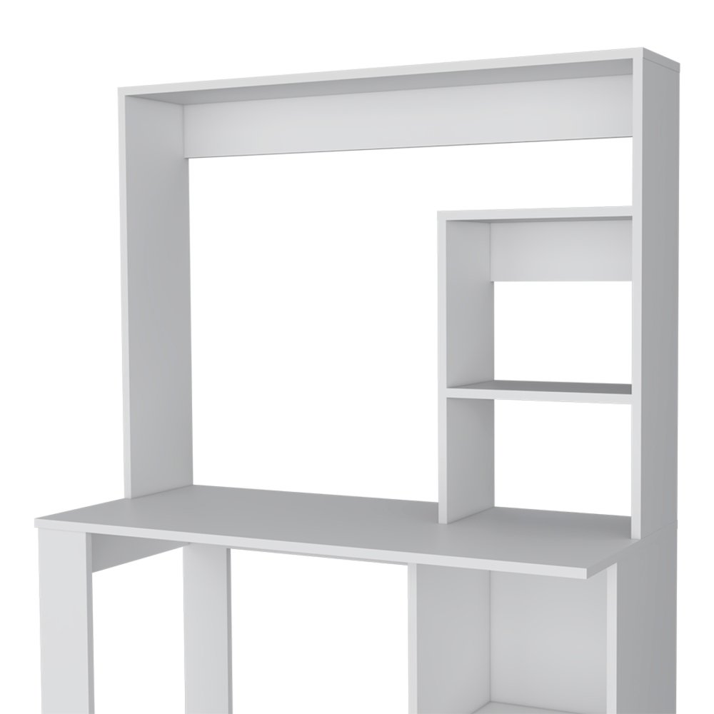 39" White Wood Computer Desk With Hutch