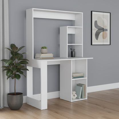 39" White Wood Computer Desk With Hutch