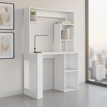 39" White Wood Computer Desk With Hutch