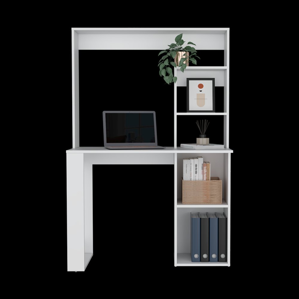 39" White Wood Computer Desk With Hutch