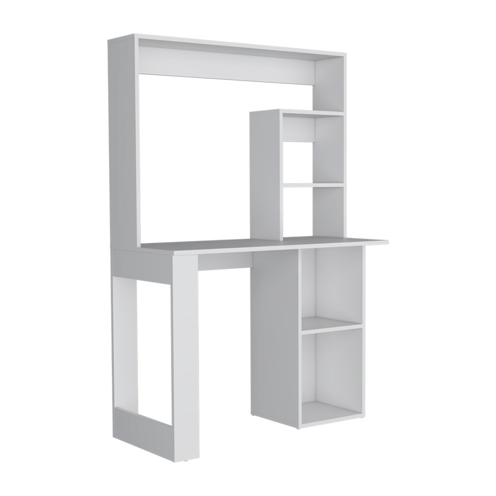 39" White Wood Computer Desk With Hutch