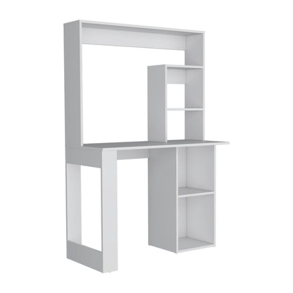 39" White Wood Computer Desk With Hutch