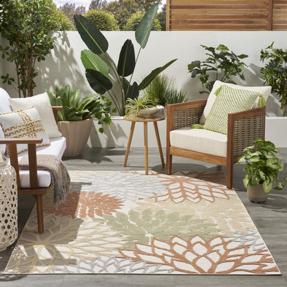 5' X 7' Ivory Green And Blue Indoor Outdoor Area Rug