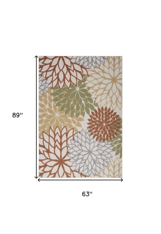5' X 7' Ivory Green And Blue Indoor Outdoor Area Rug