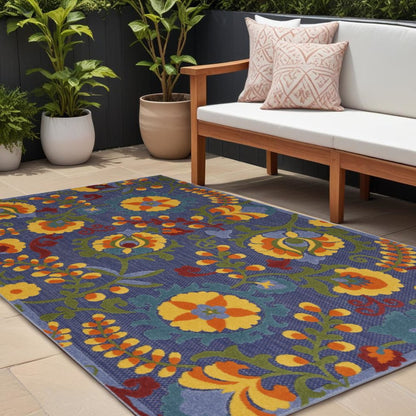 6' X 9' Blue Yellow And Green Indoor Outdoor Area Rug