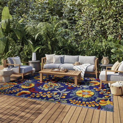 6' X 9' Blue Yellow And Green Indoor Outdoor Area Rug