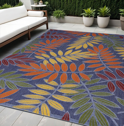 5' X 7' Orange Green And Blue Indoor Outdoor Area Rug