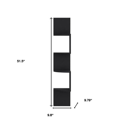 52" Black Wood Wall Mounted Corner Shelf