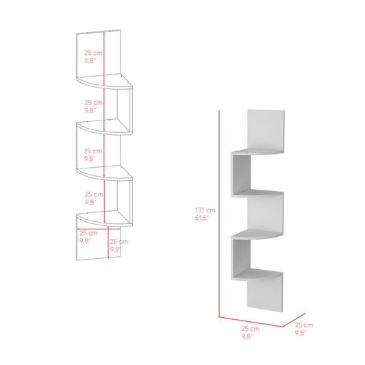 52" White Wood Wall Mounted Corner Shelf