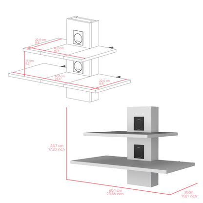 24" White Wood Wall Mounted Tiered Shelf
