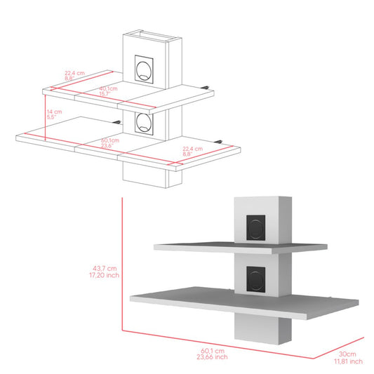 24" White Wood Wall Mounted Tiered Shelf