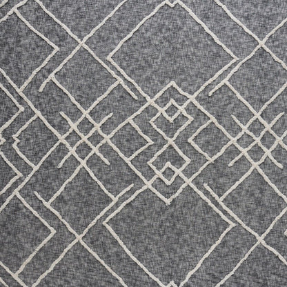 Charcoal and Off White Geometric Twin Cotton Coverlet With Fringe