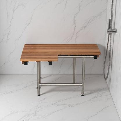 30" Brown Wall Mount Teak Rectangular Shower Bench With Legs