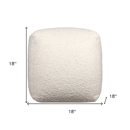 18" Ivory Polyester Cube Outdoor Pouf Ottoman