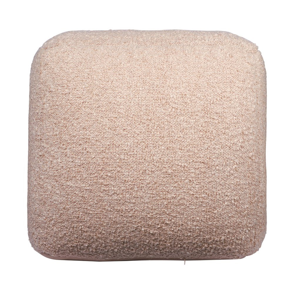 18" Ivory Polyester Cube Outdoor Pouf Ottoman