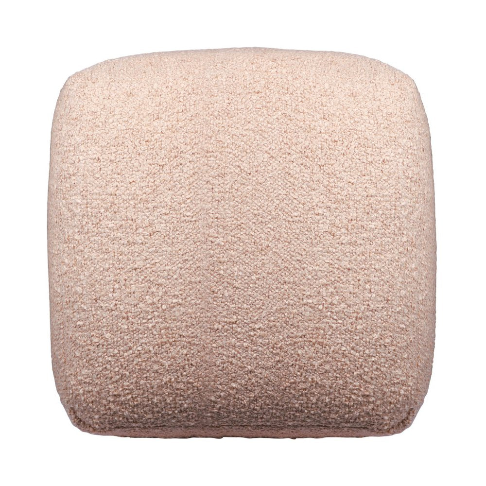 18" Ivory Polyester Cube Outdoor Pouf Ottoman