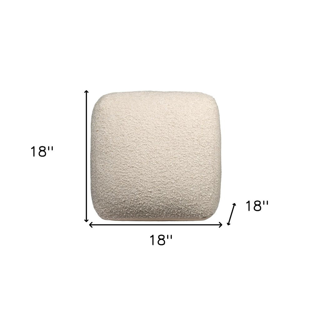 18" Ivory Polyester Cube Outdoor Pouf Ottoman