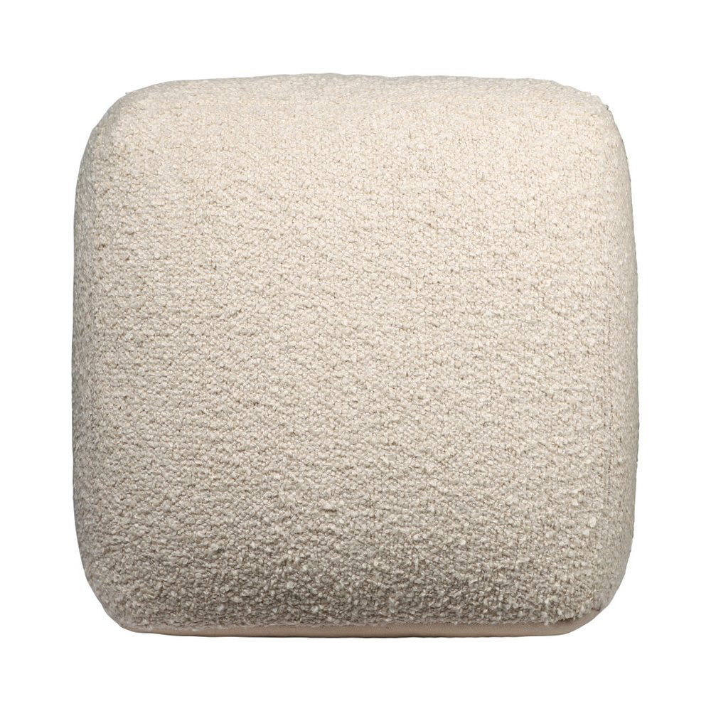 18" Ivory Polyester Cube Outdoor Pouf Ottoman