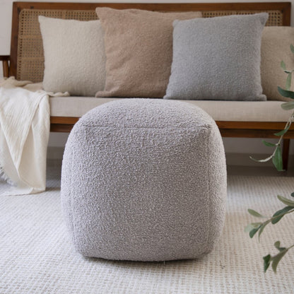 18" Ivory Polyester Cube Outdoor Pouf Ottoman