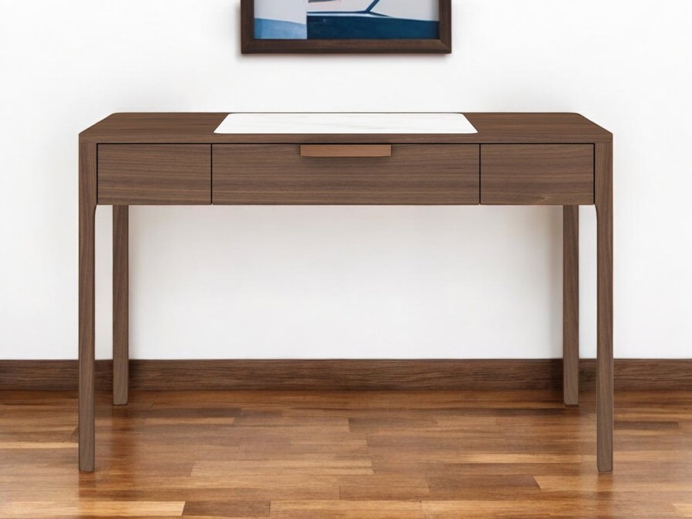 47" White and Brown Marble and Wood Computer Desk