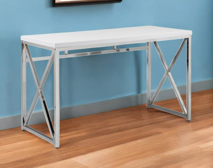 47" White and Silver Wood and Metal Computer Desk